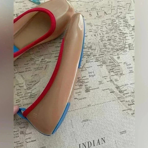 Mini Melissa Lance AD BEIGE/RED/BLUE Ballet Flats Size 7 - Picture 6 of 10